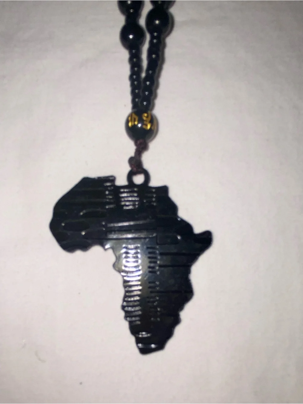 Black Beaded Necklace with Africa Pendant